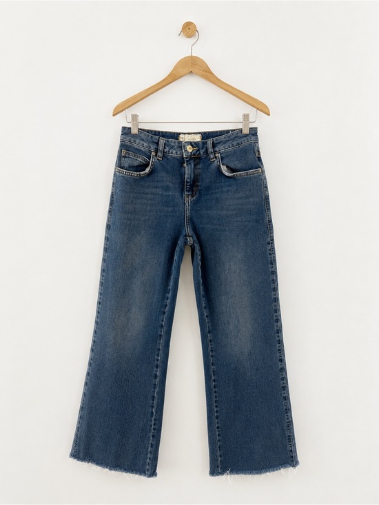 Free People Denim - Free People Indigo Wide-Leg Frayed Hem Jeans